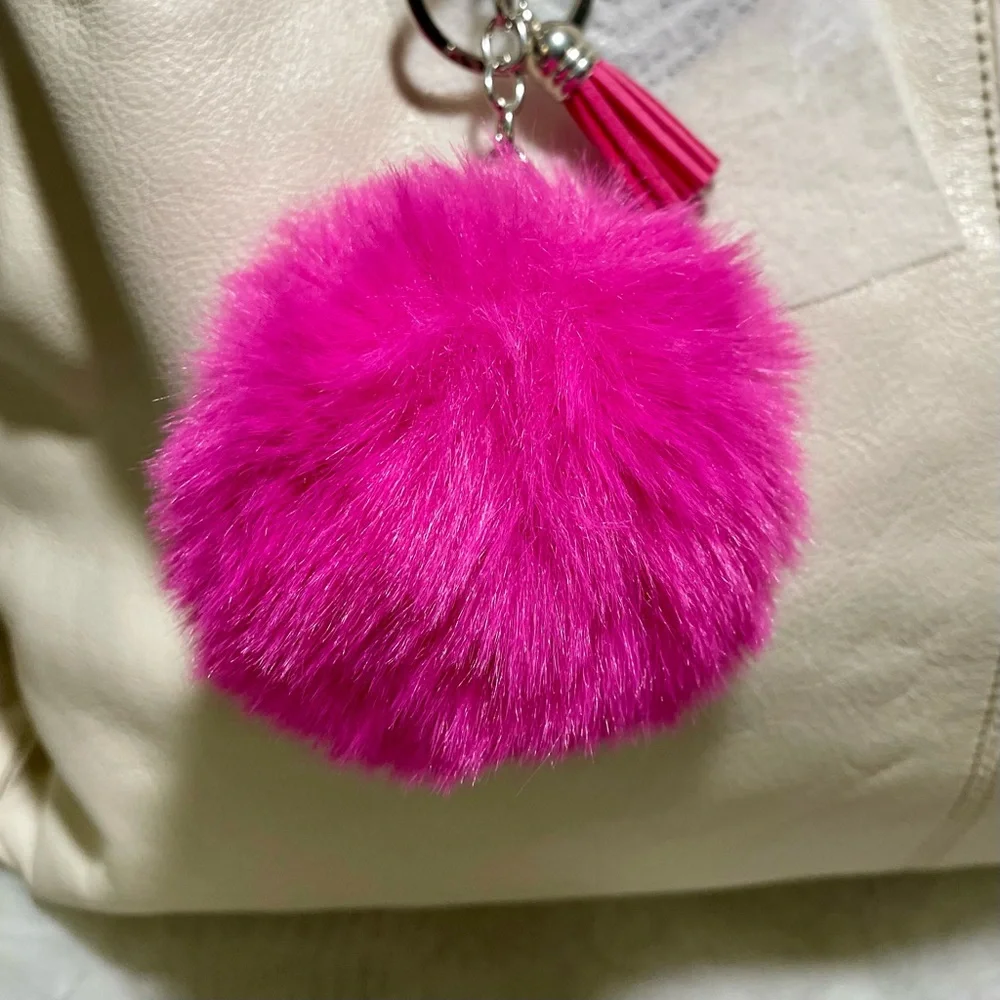 Bag Charm/Key Chain - Fuzzy Hot Pink Pom Pom with Tassel, NWOT